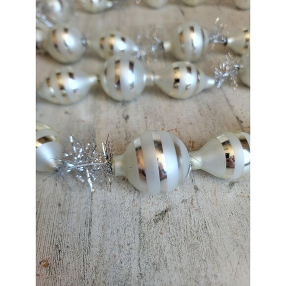 Vintage ball blown glass Garland silver stripe Xmas home decor - Picture 4 of 12